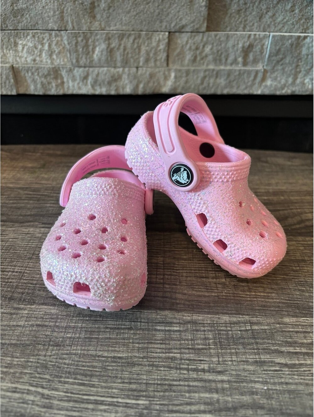 Kids Glitter Pink Crocs Slip-On Clogs